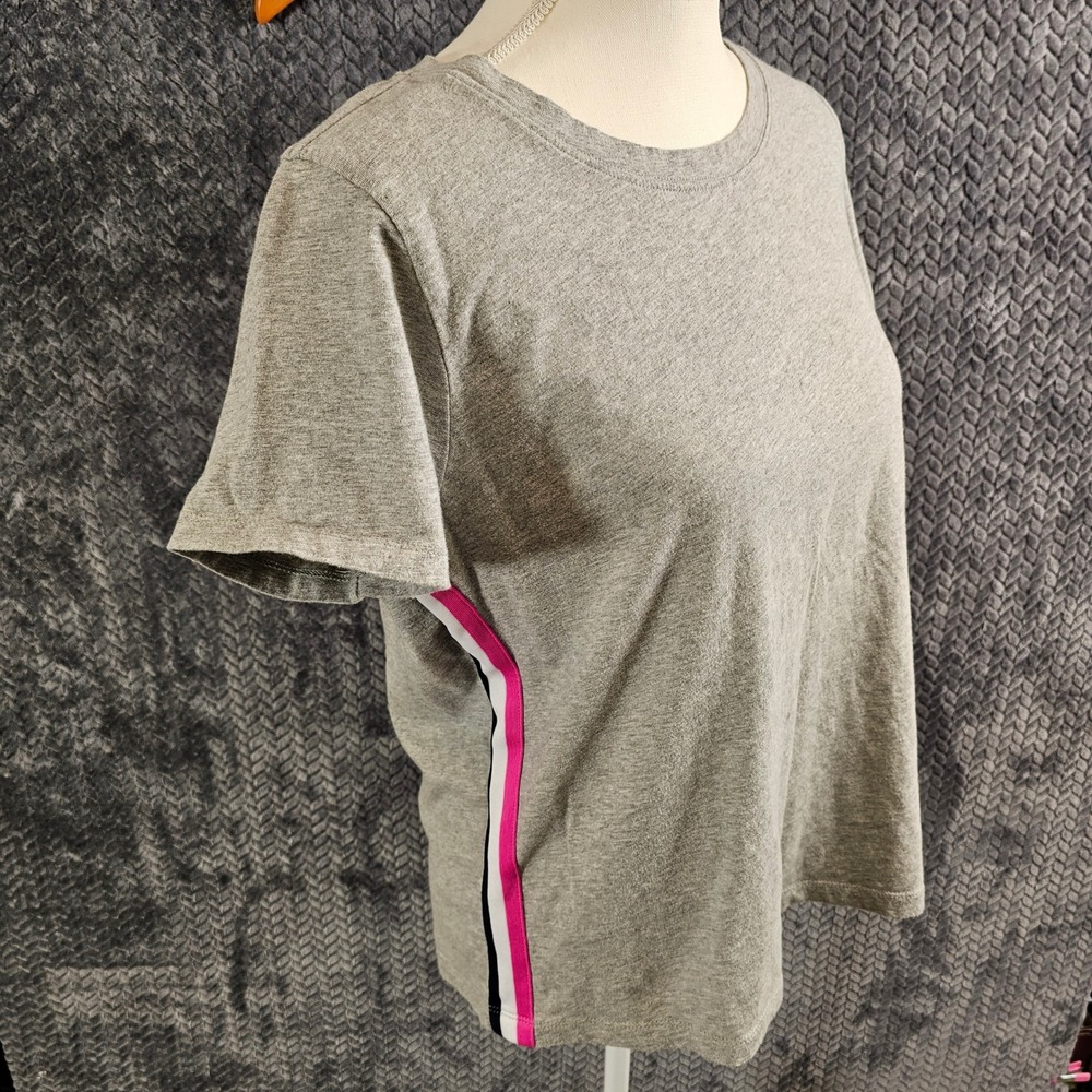 J Crew Gray T‎ Shirt Size L Athletic Stripe Side Casual Crew Neck Short Sleeve